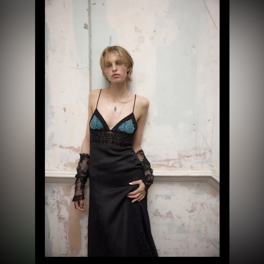 Zara Black Chemise with Teal Lace